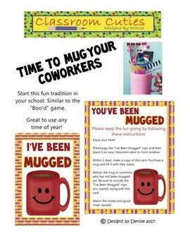 Game to play with your school staff and build community while having fun! You’ve Been Mugged Game, You Have Been Mugged, You've Been Mugged Free Printable, Staff Prizes, Kudos Board, Meeting Themes, Staff Games, You've Been Mugged, Coworker Appreciation