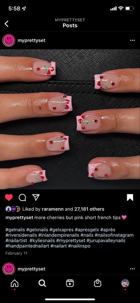 Pink Glitter Nail, Pink French Tips, Art Nail Art, Builder Gel Nails, Sky Nails, Cherry Nails, Cute Acrylic Nail Designs, Simple Acrylic Nails, Cute Gel Nails