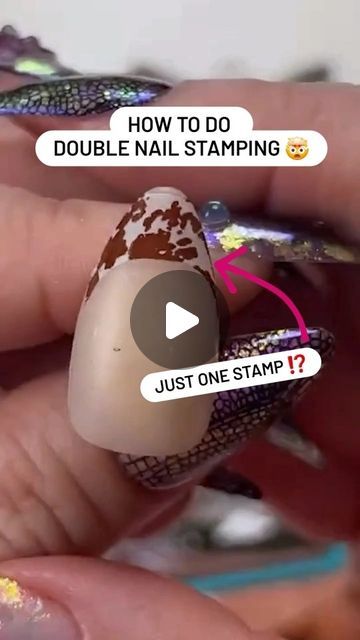 Maniology▪️Nail Stamping on Instagram: "🤯TWO stamps in ONE?! Double stamping is a simple technique to add intricate patterns to solid stamping designs. This beginner friendly stamping technique involves layering designs and using wet polish to adhere the top design. It's super easy to do. ⁠ ⁠ ✨️ How To Double Stamp ✨️⁠ 1) Apply a base color to your nails.⁠ 2) Choose two nail stamping designs, one with a pattern and one without.⁠ 3) Apply polish to a patterned design, scrape excess polish, and pick up the pattern with your stamper.⁠ 4) Now apply polish to a solid design, scrape and pick it up with the patterned stamp on your stamper.⁠ 5) Stamp onto your nails!⁠ 6) Repeat the process on all nails and seal with top coat.⁠ ⁠ 💅For more DIY nail art tips, tricks, and tutorials, like, follow, a Double Stamping Nail Art, Nail Stamping Tips And Tricks, Gel Stamping Nails, Short Nail Stamping Designs, Stamping Nail Art Tutorial, Nail Stamping With Gel Polish, Reverse Nail Stamping, Reverse Stamping Nail Art, Nail Art Stamping Designs