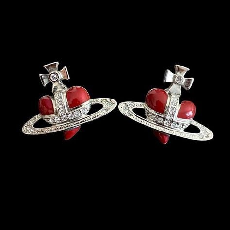 Vivienne Westwood Heart Earrings, Vivienne Westwood Symbol, Orb Earrings, Vivienne Westwood Earrings, Vivienne Westwood Logo, Y2k Art, Tattoo Reference, Care Card, Cute Earrings