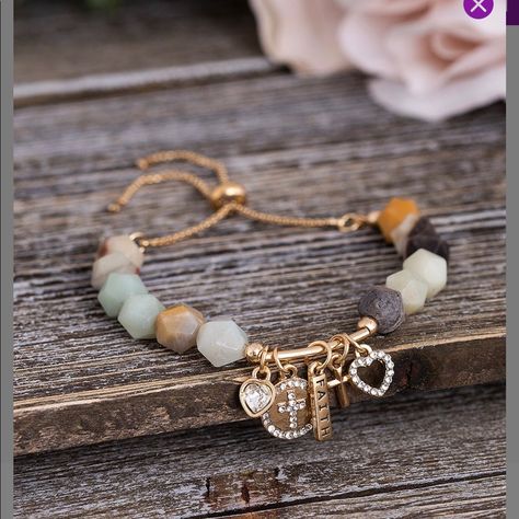 Another Fabulous Charm Bracelet By Willowbird In Amazonite And Gold Plated Brass With Crystals. The Charms Include Faith, A Heart And Crosses. A Great Message Of Love And Faith. Fully Adjustable Cord. Arrives New In Pouch. Faith Based Jewelry, Bible Verse Bracelet, Love And Faith, Amazonite Crystal, Suede Bracelet, Beaded Charm Bracelet, Trending Bracelets, Cord Jewelry, Beads Bracelet Design