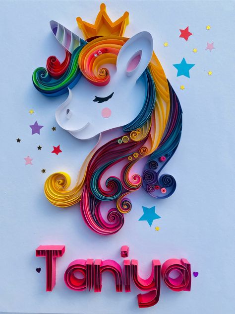 Paper Quilling Unicorn, Paper Quilling Name, Unicorn Quilling, Name For, Unicorn Names, Origami And Quilling, Name Crafts, Art Quilling, Rooms Decor