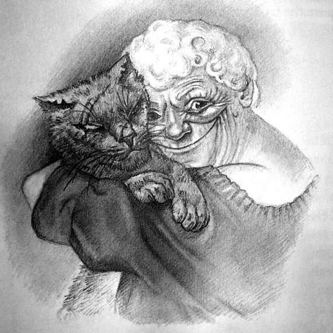 Nanny Ogg and Greebo by Paul Kidby Nanny Ogg, Discworld Characters, Paul Kidby, Evil Cats, Wyrd Sisters, Discworld Books, Terry Pratchett Discworld, Evil Cat, Game Tables