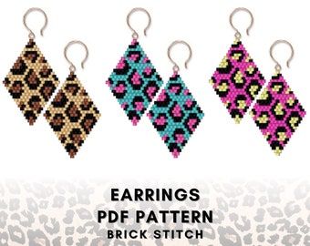 Miyuki Beads Pattern, Hot Pink Leopard, Loom Bracelet Patterns, Beaded Earrings Tutorials, Jewerly Beads, Brick Stitch Earrings, Brick Stitch Pattern, Seed Bead Patterns, Earring Trends