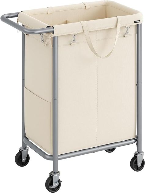 SONGMICS Laundry Basket on Wheels, 2-Compartment Laundry Hamper, 37 Gallons (140L), Removable Liner, Steel Frame with Handle, Large Linen Storage, 69 x 39 x 81 cm, Cream White RLS004W01 : Amazon.co.uk: Home & Kitchen Laundry Basket On Wheels, Laundry Hamper With Wheels, Basket With Wheels, Large Laundry Hamper, Laundry Hamper With Lid, Large Laundry Basket, Laundry Cart, Laundry Sorter, Clothes Hamper