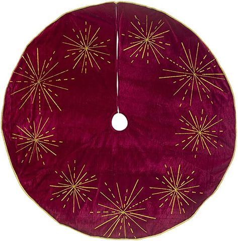 Amazon.com: Christmas Tree Skirt Holiday Decor - Red Velvet with Gold Glitter Starbursts - 48 Inch Diameter : Home & Kitchen Fur Christmas Tree Skirt, Faux Fur Christmas Tree, Fur Christmas Tree, Holiday Tree Skirts, Luxury Christmas Tree, Buy Christmas Tree, Large Christmas Tree, Christmas Interiors, Woodland Christmas