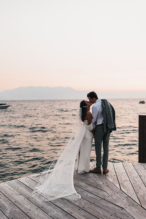 Wedding Dock Photos, Dock Ceremony, Tahoe Pictures, Wedding Kisses, Dock Wedding, Outdoor Elopement, Wedding Shoots, Lake Tahoe Wedding, 2025 Wedding