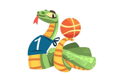 Snake Character Design, Sport Vector, Snake Illustration, Snake Game, Sport Games, Playing Basketball, Basketball Game, Animal Games, Physical Activity