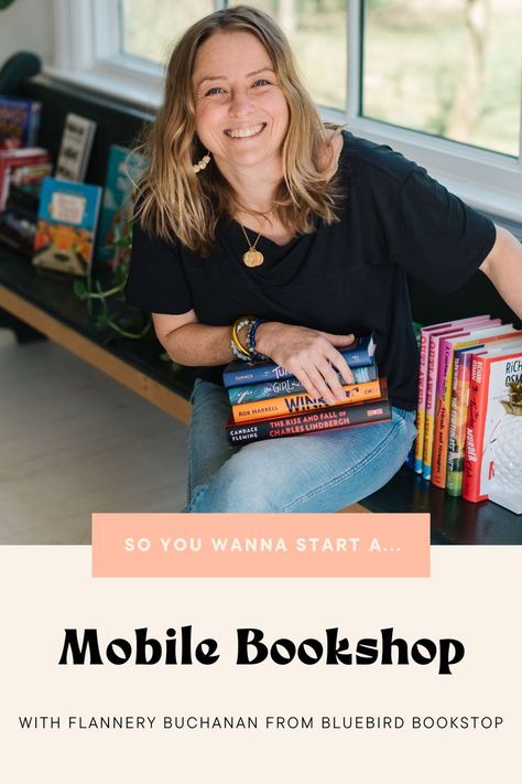 Flannery Buchanan from Bluebird Bookstop tells us all about how she started her own mobile bookshop in this blog post. Check it out for more info! #mobilebookshop #businessideas #vintagecamper #businessowner #bookstore Mobile Bookstore Pop Up, How To Start Your Own Book Store, Book Mobile Truck, Mobile Bookstore Ideas, Bookstore Trailer, Pop Up Bookshop, Online Bookstore Ideas, Christian Bookstore Ideas, Trailer Bookstore