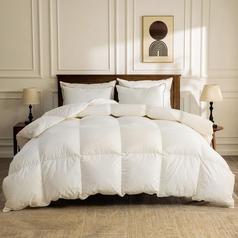 BPC Organic Down Comforter King Size Fluffy Duvet Insert for All-season | Hotel Luxury 100% Cotton, 750 Fill-power Medium Weight Feathers & Down Comforter, Ivory White, 106x90 Inches Fluffy Duvet Insert, Fluffy Duvet, Hotel King, Down Comforters, Bed Comforter Sets, Hotel Luxury, Down Comforter, Cotton Comforters, Lightweight Comforter