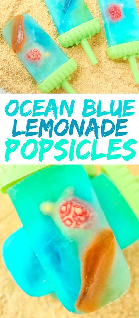 Have you ever seen those homemade popsicles with gummy bears? These ocean blue lemonade popsicles are like the beach and ocean version of those! These DIY popsicles may not be healthy but they’re sure easy, delicious, and perfect for kids or for toddlers! And if you want to make them a little healthier this summer, you could always add a little fresh fruit with the gummy sharks and turtles! Mermaid Popsicles, Summer Treats For Kids, Gummy Bear Popsicles, Gummy Sharks, Diy Popsicles, Lemonade Popsicles, Blue Lemonade, Healthy Popsicles, Beach Food