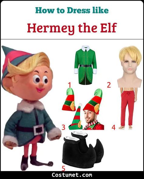 Hermey the Elf (Rudolph the Red-Nosed Reindeer) Costume for Cosplay & Halloween 2023 Hermie The Elf Dentist Costume, Rudolph The Red Nosed Reindeer Costume Diy, Hermey The Elf Costume, Elf From Rudolph, Christmas Elf Costume Diy, Rudolph Costume, Diy Elf Costume, Land Of Misfit Toys, Diy Christmas Costumes