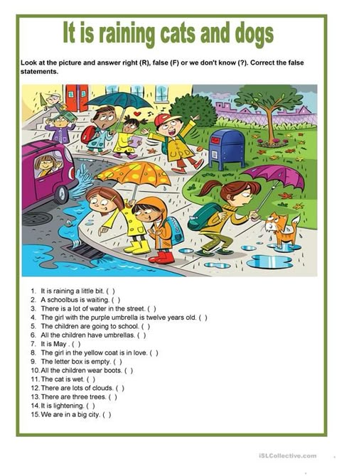 Picture Story Writing, Picture Story For Kids, Picture Comprehension, Garden Picture, Grammar Vocabulary, Picture Composition, French Activities, English Worksheets For Kids, Raining Cats And Dogs