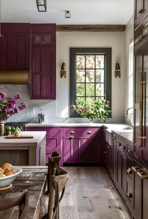 Purple Kitchen Ideas, Purple Cabinets, Purple Kitchen, Purple Home, Dusty Purple, Kitchen Inspo, House Inspo, Pantry, Purple