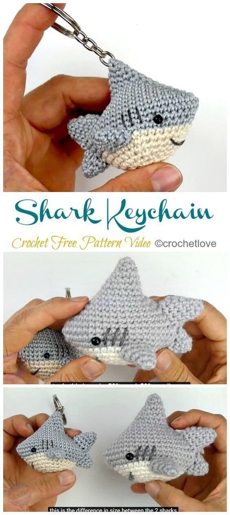 20 Free Amigurumi Crochet Sea Creature Animal Toy Patterns Shark Keychain, Amigurumi Shark, Crochet Sea Creatures, Crochet Shark, Crochet Free Patterns, Keychain Crochet, Crochet Keychain Pattern, Pola Amigurumi, Haken Baby