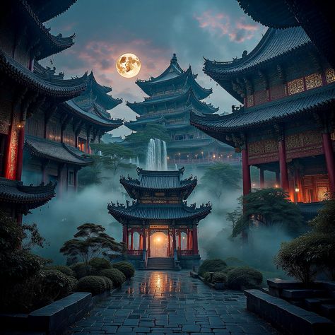 Chinese Palace Fantasy Art, Japanese Palace, Rose Glasses, Fantasy Cities, Chinese Palace, Japan Architecture, Fantasy Homes, Fantasy City, Fantasy Castle