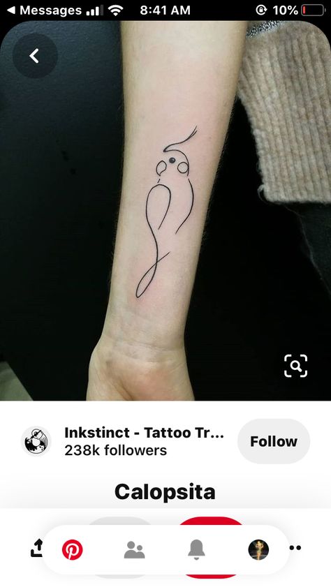 Cockatiels Tattoo, Parrot Minimalist Tattoo, Cockatiel Tattoo Simple, Cockatiel Tattoo Design, Cockatiel Tattoo, Parrot Tattoo, Minimal Tattoos, One Line Tattoo, Fineline Tattoo