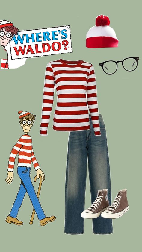 #waldo Where’s Waldo, Where Is Waldo Costume, Where's Waldo Costume, Waldo Costume, Where's Waldo, Wheres Waldo, Diy Costumes, Costumes For Women, Costume Ideas