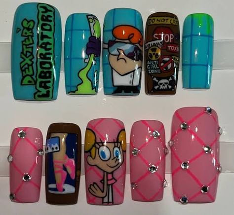 Dexters Laboratory, Hard Nails, Cute Nail Art, Cool Nail Designs, Love Nails, Dexter, Nail Tech, Nail Artist, Halloween Nails