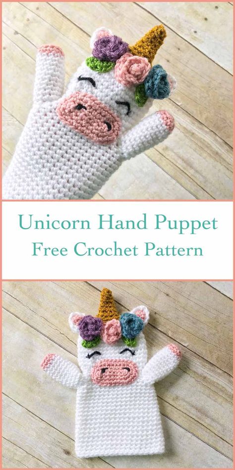 THNLife - Unicorn Hand Puppet Pattern | Erin Greene Unicorn Hand Puppet, Crochet Unicorn Pattern Free, Crochet Kingdom, Crochet Unicorn Pattern, Unicorn Crochet, Amigurumi Today, Kids Crochet Pattern, Puppet Patterns, Pola Amigurumi