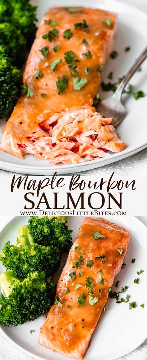 Maple Bourbon Glazed Salmon, Fall Seafood Dinner Ideas, Salmon Fall Recipes, Maple Bourbon Salmon, Salmon Recipes Maple Syrup, Thanksgiving Salmon Recipes, Bourbon Salmon Recipes, Fall Salmon Recipes, Maple Salmon Recipes