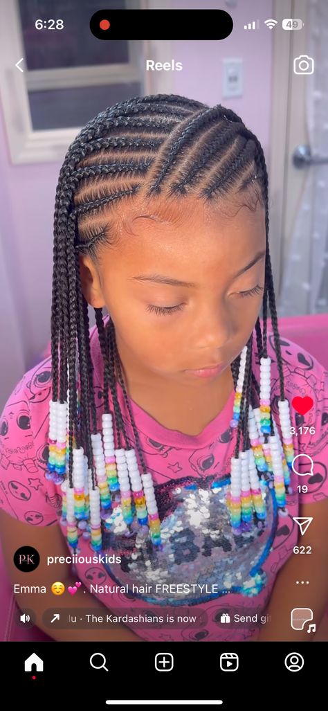 Little Mixed Girl Braid Hairstyles Easy, Toddler Girl Braids With Beads, Braids And Beads Kids, Kids Braids With Beads Simple, Kids Beads Hairstyle, Mixed Girl Hairstyles Kids Braids, Beaded Hairstyles For Kids, Braids With Beads For Girls Kids, Toddler Girl Braid Styles With Beads