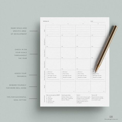 Printable yearly goal planner, designed to help you achieve your goals in the new year. Available in letter size, instantly #Organisation #Year_Goals_Planner #Mindful_Planner #Planners_Aesthetic Mindful Planner, Planners Aesthetic, Yearly Goal Planner, Goal Planner Template, Planner Photography, Goal Planner Printable, Habit Tracker Printable, Year Planner, Yearly Goals