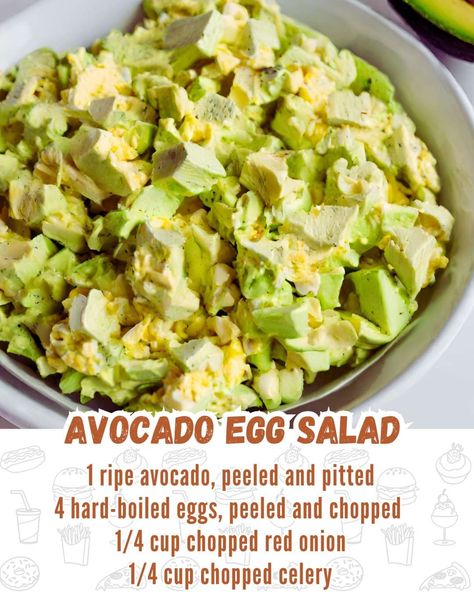 RecipesMoms.Com | 😍 Avocado Egg Salad 🥑 | Facebook Guacamole Egg Salad, Avocado Toppings, Salad Recipes Avocado, Fruit Meals, Best Avocado Toast Recipe, Avocado Deviled Eggs Recipe, Low Inflammation Diet, Avocado Recipes Pasta, Breakfast Salads