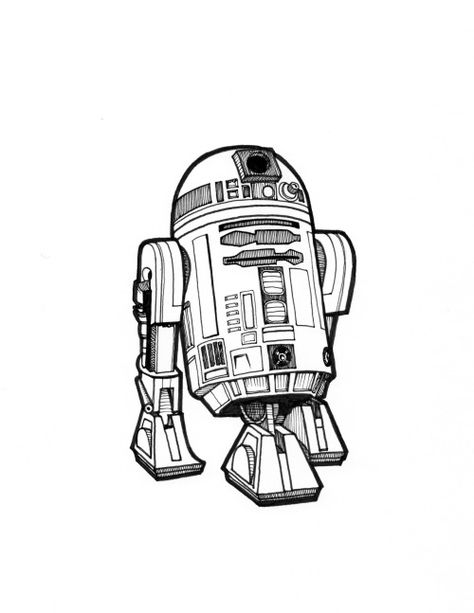 R2d2 Drawing, R2d2 Tattoo, Star Wars Stencil, Star Wars Art Drawings, Ship Sketch, David Tattoo, Star Wars Illustration, Astromech Droid, Vader Helmet