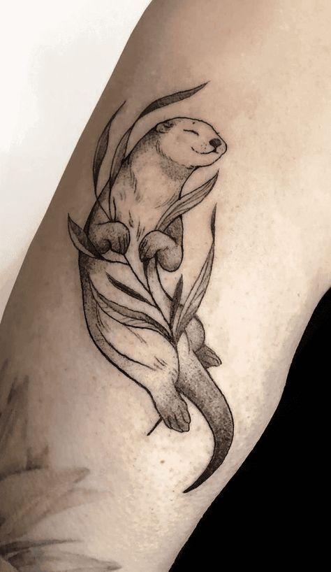 Otter Swimming Tattoo, One Line Otter Tattoo, Water Animal Tattoo Ideas, Otter Family Tattoo, Octopus Garden Tattoo, Matching Otter Tattoos, Sea Otter Tattoo Simple, Unique Animal Tattoos For Women, River Otter Tattoo