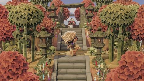 Acnh Shrine Ideas, Acnh Shrine, Acnh Zen Path Design, Japanese Exterior, Interior Design Japanese, Japanese Town, Japanese Shrine, Animal Crossing 3ds, Animal Crossing Wild World