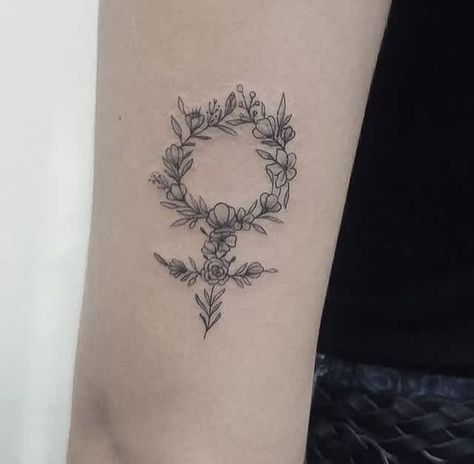 Say it with sprigs. Female Symbol Tattoo, Feminist Tattoos, Minimalist Tattoo Meaning, Feminist Tattoo, Sunflower Tattoo Shoulder, Paris Tattoo, Typography Tattoo, Tattoo Female, Beautiful Flower Tattoos