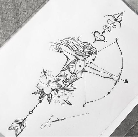 Most Creative Tattoos, Sagittarius Drawing, Artemis Tattoo, Archer Tattoo, Sagittarius Tattoo Designs, Sagittarius Tattoo, Arrow Tattoo Design, Astrology Tattoo, Spiritual Tattoos