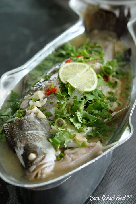 Thai Style Steamed Sea Bass | Bear Naked Food Thai Sea Bass Recipes, Sea Bass Recipes, Chinese Christmas, King Prawns, Best Spaghetti, Crispy Pork Belly, Steamed Fish, Thailand Food, Crispy Pork