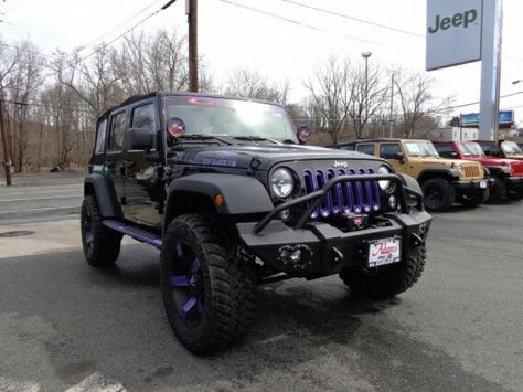 Purple and black Purple Jeep Interior, White Jeep Wrangler Purple Accents, Jeep Wrangler Purple Rims, Black Jeep Wrangler With Purple Accents, Purple Jeep Gladiator, Black And Purple Jeep Wrangler, Black And Purple Jeep, Black Jeep With Purple Accents, Purple Jeep Wrangler