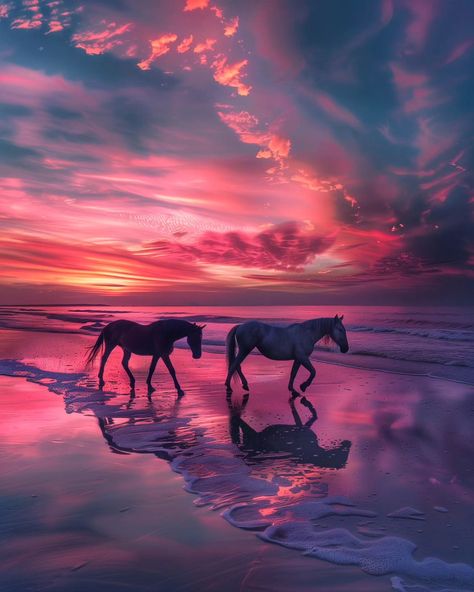 Pure beauty . . . #horses #sunset #pink #sea #beach #love Underrated Animals, Princess And Horse, Wallpaper Horses, Horses Sunset, Horses Pictures, Horses On The Beach, Horse Sunset, Horse Beach, Horse Behavior