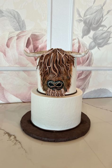 Highland Cow Cake, Creme Cake, Cow Cake, Fluffy Cow, Grooms Cakes, Cow Cakes, Tiered Cakes Birthday, Single Tier Cake, Special Event Cakes