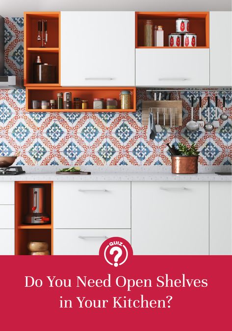 open-shelves-kitchen-design-ideas Petrol Blue Kitchen, Open Shelf Kitchen Ideas, Kitchen Cabinets India, Indian Modular Kitchen, Kitchen Open Shelf, Kitchen With Open Shelves, Open Kitchen Cabinet, Open Kitchen Cabinets, Kitchen Open Shelves