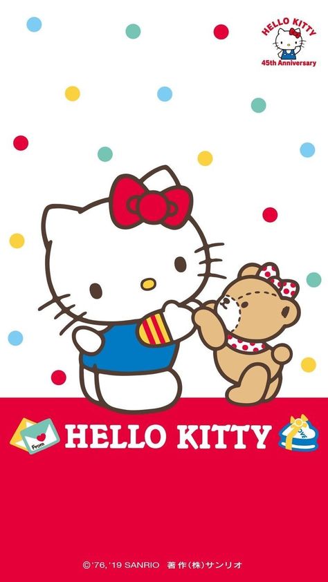 Hk Background, Anniversary Wallpaper, Hello Kitty Vans, Hello Kitty Tattoos, Charmmy Kitty, Hello Kitty Images, Hello Kitty Themes, Hello Kitty Cartoon, 45th Anniversary