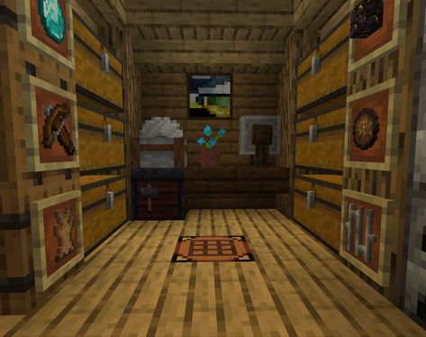 Small storage idea with workstation #minecraft Storage Ideas Minecraft Small, Workstation Minecraft, Small Storage Minecraft, Minecraft Workstation Ideas, Minecraft Workstation, Minecraft Storage, Mc Ideas, Storage Idea, Minecraft Tutorial