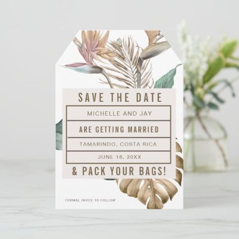 Costa Rica Tropical Beach Destination Wedding Save The Date #zazzle #weddinginvitations #birthdayinvitations #babyshowerinvitations #zazzleinvitations #monogram #businesscards #graduation #homedecor Boho Save The Dates, Wedding Luggage, Destination Wedding Save The Date, Luggage Tags Wedding, Wedding Invitation Video, Beach Destination Wedding, Save The Date Magnets, Wedding Save The Date, Wedding Invitation Wording