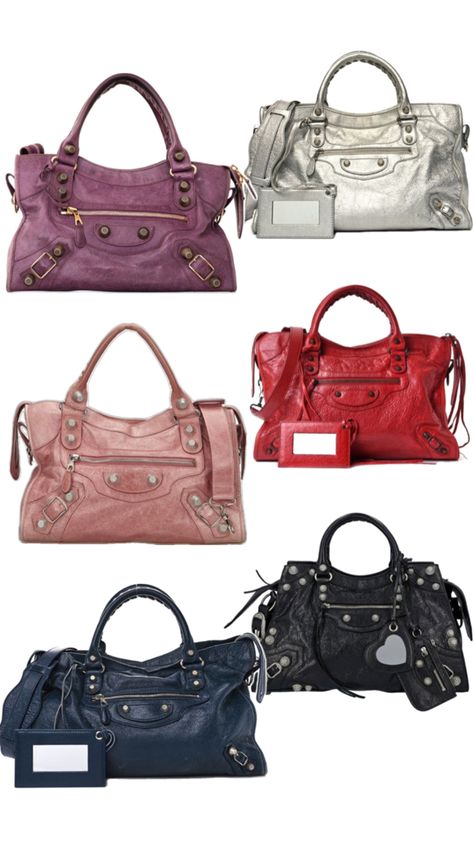 Balenciaga city bags famous Inside My Bag, Pretty Bags, City Bag, Purple Bags, Balenciaga City Bag, Black Rose, Rose Pink, Outfit Inspirationen, Red Blue