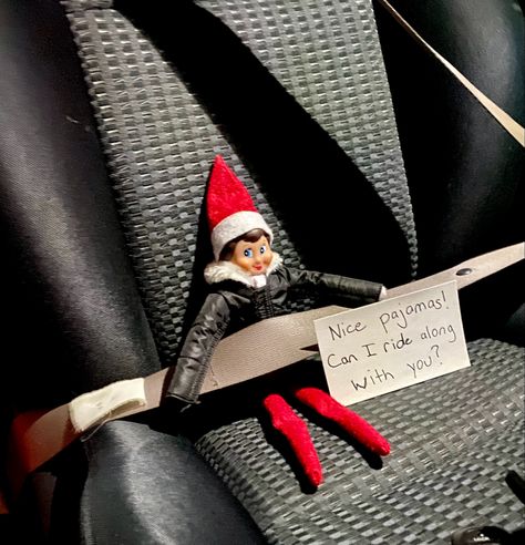 The elf is riding to school! Elf On The Shelf Ideas With Scooter, Cheeky Elf Ideas, Elf On The Shelf Car Ride Ideas, Elf On The Shelf Snow, Elf In Car, Elf Airplane, Ice Skating Elf On The Shelf, Elf On The Shelf Monster Truck, Lego Christmas Tree