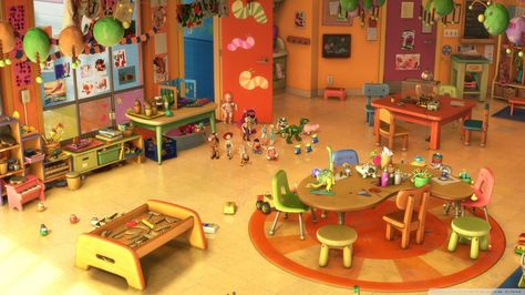 Toy Story 3 Kindergarten room HD 1920x1080 Anime Kindergarten, Kindergarten Background, Toy Story Room, Museum Exhibition Design, Disney Princess Cartoons, Kindergarten Learning Activities, Color Script, Ancient Animals, Toy Story 3