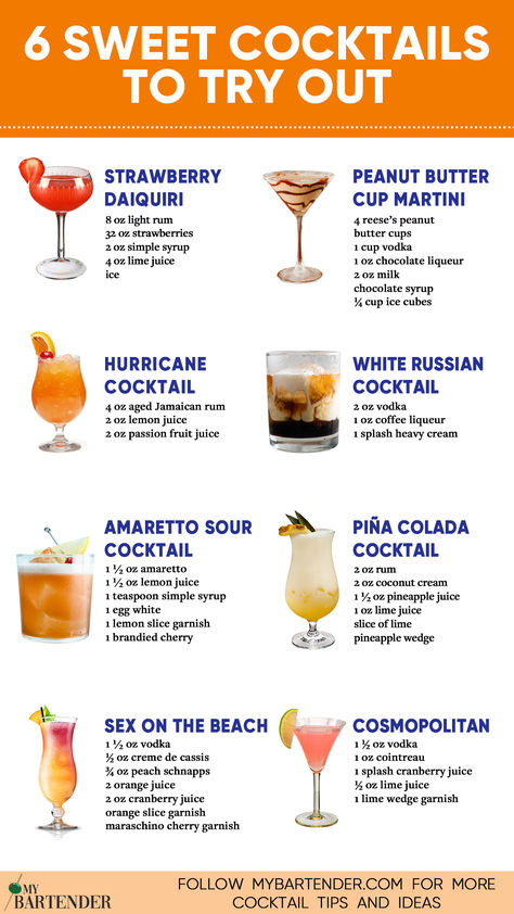 Sweet Cocktails Sweet Cocktail Recipes, Sweet Alcoholic Drinks, Amaretto Sour Cocktail, Cocktails For Beginners, Bartender Drinks Recipes, Sweet Cocktail, Bartender Drinks, Cocktail Drinks Alcoholic, Passion Fruit Juice