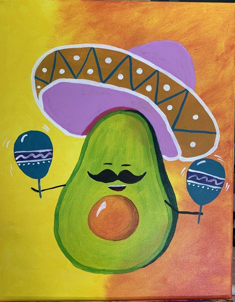 Colorful Mexican Art, Mexican Style Painting, Cantaritos Painted, Mexican Paintings Ideas Easy, Mexican Paintings Ideas, Pinots Palette Paintings, Mexican Folk Art Painting, Box Painting, Flag Drawing