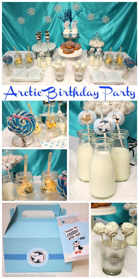 Arctic Birthday Party Ideas - food, games, favors, decorating and more! Winter Birthday Party Idea Arctic Animal Birthday Party, Birthday Party Themes For Kids, Arctic Party, Arctic Vbs, Party Themes For Kids, Schnee Party, Polar Bear Party, Puffin Rock, Ice Theme