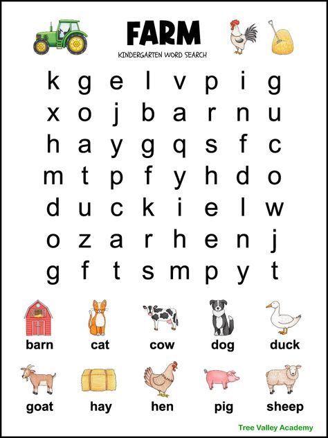 Free printable farm themed word for pre-k, preschool & kindergarten. 10 hidden farm words to find including 8 farm animals. 6 of the words are cvc words. Kids don't need to be able to read to do the puzzle, as each word has a picture above it showing what it is. A fun farm themed reading and identifying letters worksheet. Free pdf has answers and includes 4 versions of the puzzle so you can print the version you prefer. Choose between color and black and white, and lowercase and uppercase letter Farm Vocabulary For Preschool, Farm Worksheets Preschool, Farm Animals Worksheets For Kids, Farm Animals Worksheet, Toki Pona, Kindergarten Word Search, Farm Worksheet, Farm Vocabulary, Good Habits For Kids