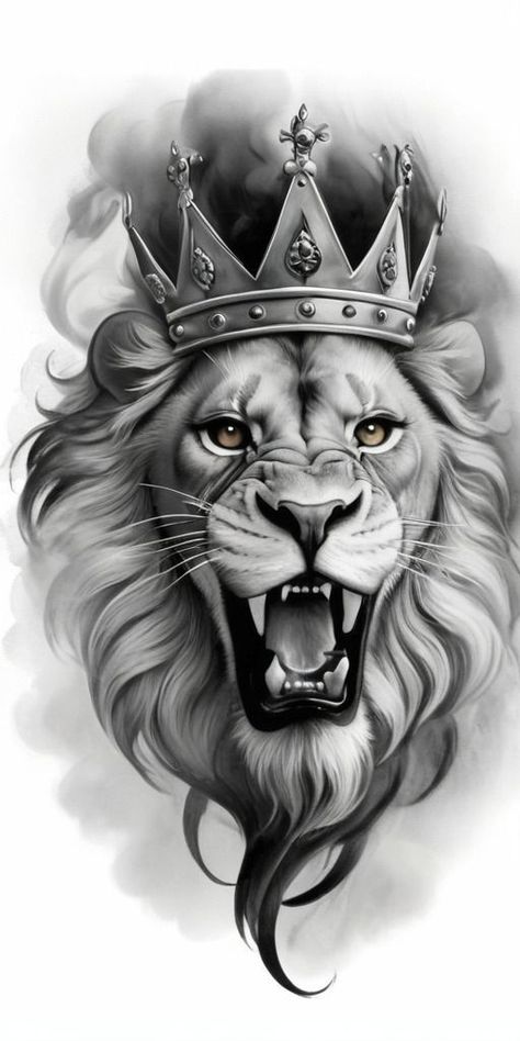 Loin Tattoos Design, Lion With Crown Tattoo Design, Moses Tattoo, Lion Hand Tattoo Men, Lion With Crown Tattoo, Leon Tattoo, Roaring Lion Tattoo, Mandala Elephant Tattoo, Lion Hand Tattoo