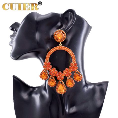 CUIER 4.3" Gorgeous Orange Water Drop Earring for Women Long Pendant Dangle Statement Earrings Orange Water, Earrings Model, Accessories Style, Earring For Women, Copper Material, Earring Type, Long Pendant, Drop Earring, Water Drops